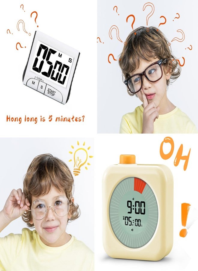 EooCoo Digital Visual Timer,60-Minute Countdown Timers for Kids and Adults,Backlight LCD Screen Pomodoro Time Management Education Tool,Timer Clock Alarm 3-in-1 for Kitchen,School,Office,ADHD - Yellow - Image 5